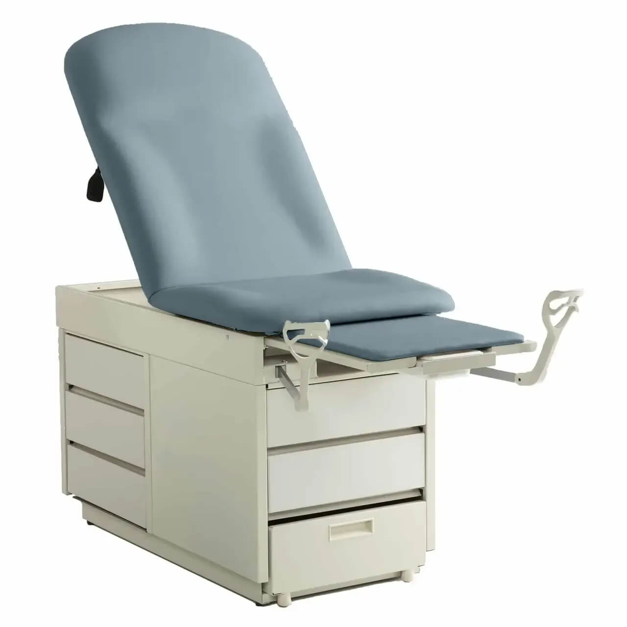 TaliMed Exam Table w/Pelvic Tilt, Stirrups & Pass thru Drawers Questions & Answers