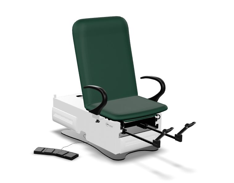 What characteristics do the stirrups of the UMF 3503 FusionONE+ Power Exam Table have?